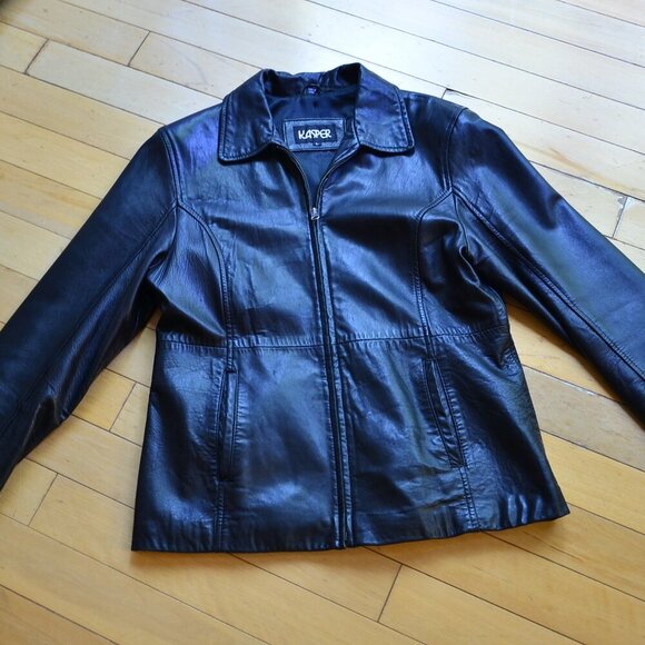 Kasper Genuine Leather Full Zip Collar Jacket Size L Black - Picture 1 of 11